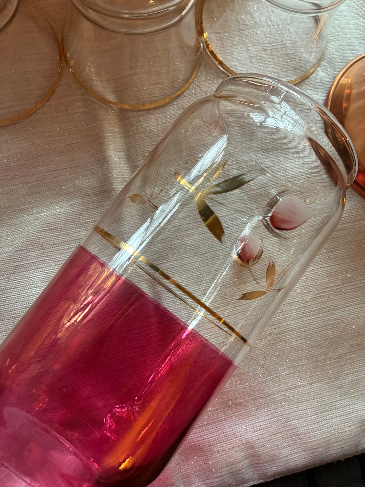 Cranberry glass decanter