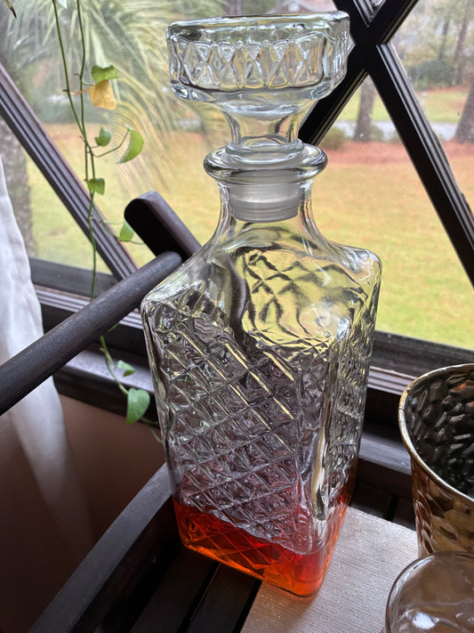 Diamond cut glass decanter