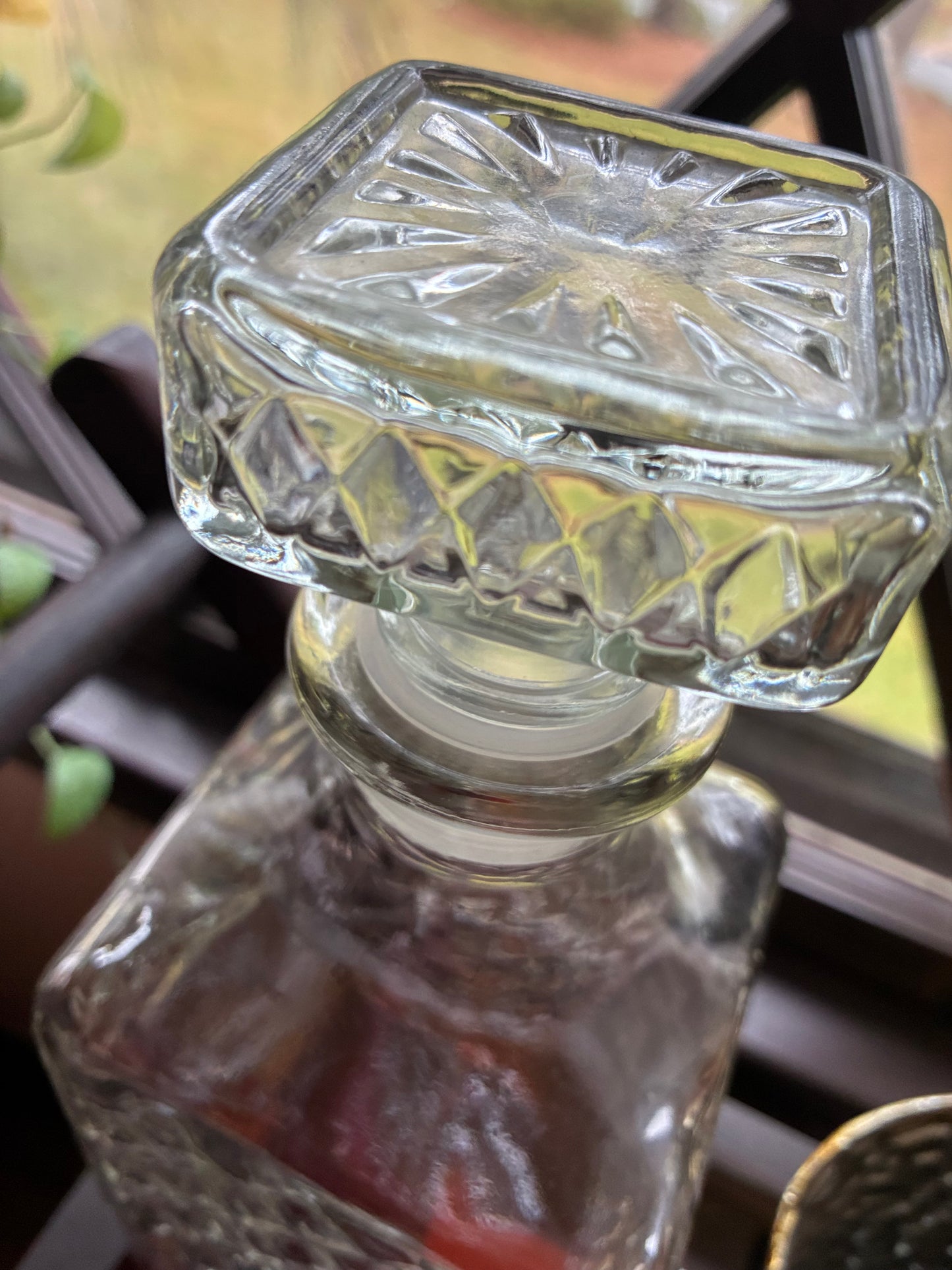 Diamond cut glass decanter