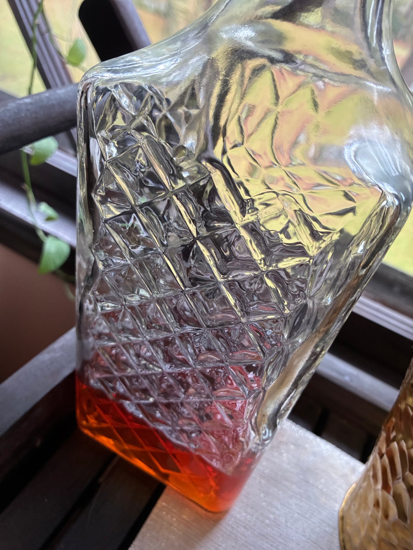 Diamond cut glass decanter