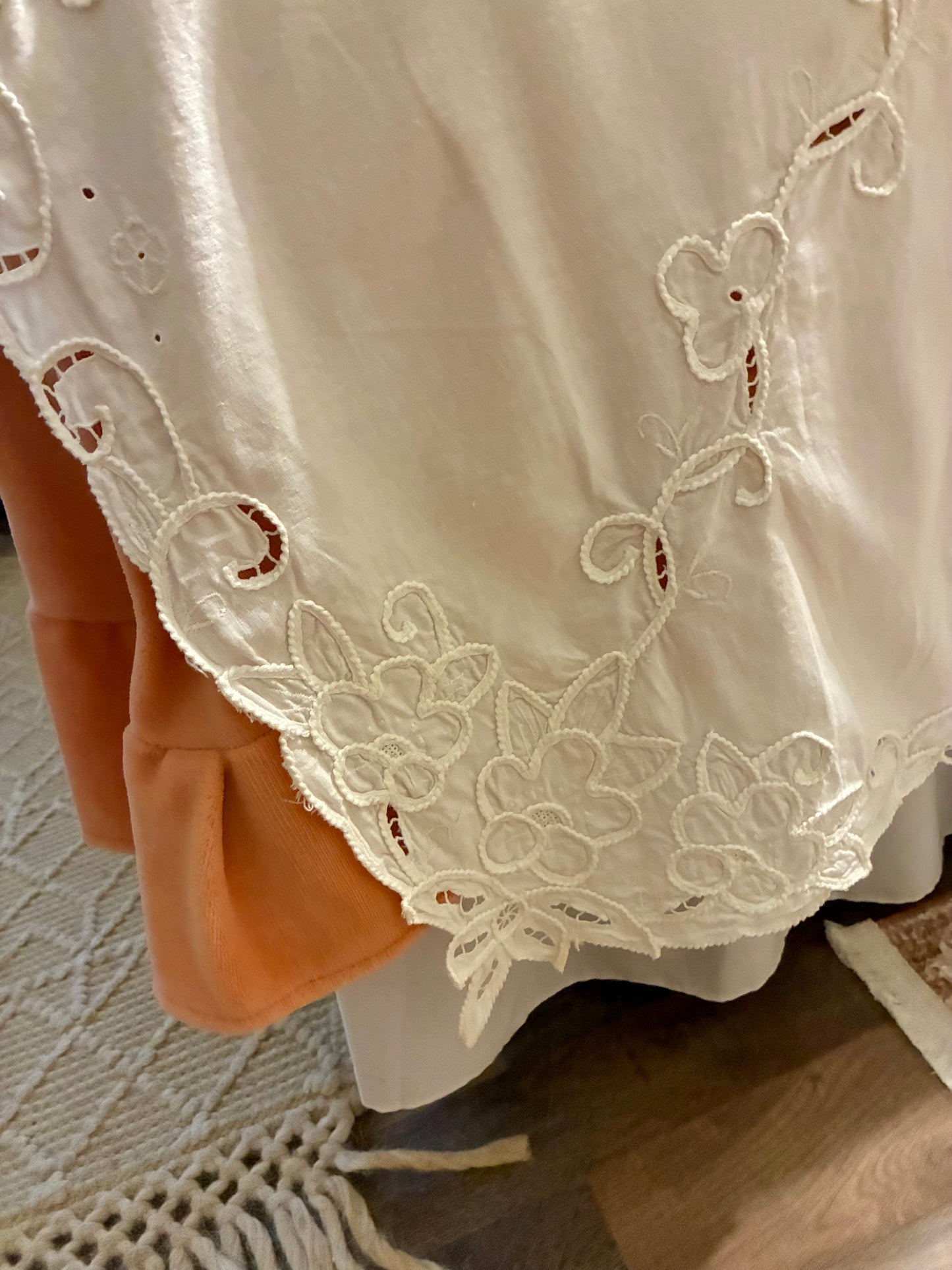 Vintage white cotton cutwork coverlet ( queen)