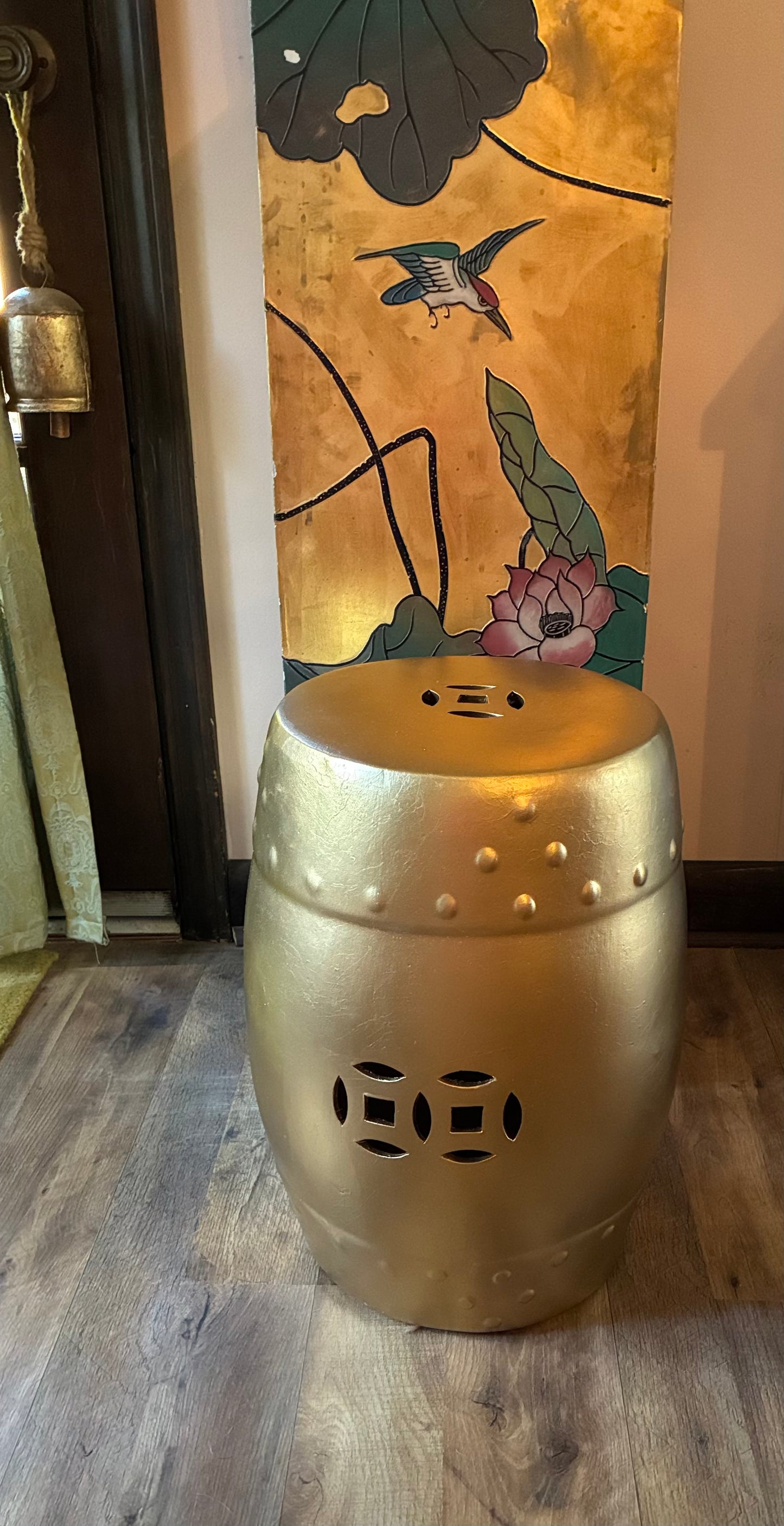 Chinese ceramic garden stool in gold