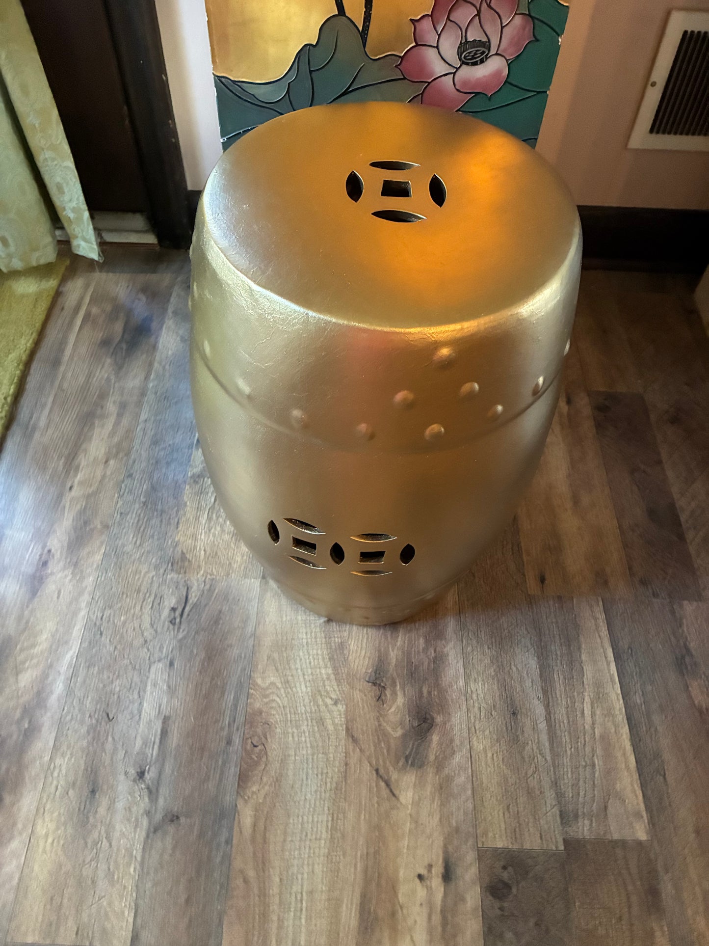 Chinese ceramic garden stool in gold