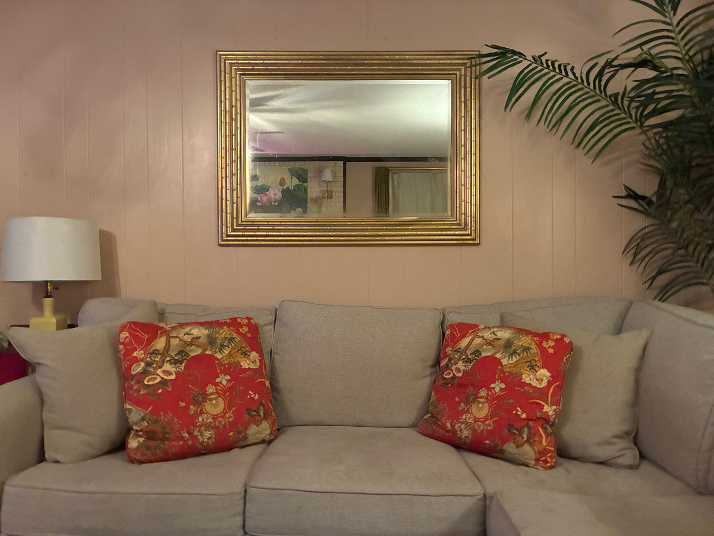 Vintage faux bamboo hollywood regency style gilded framed mirror