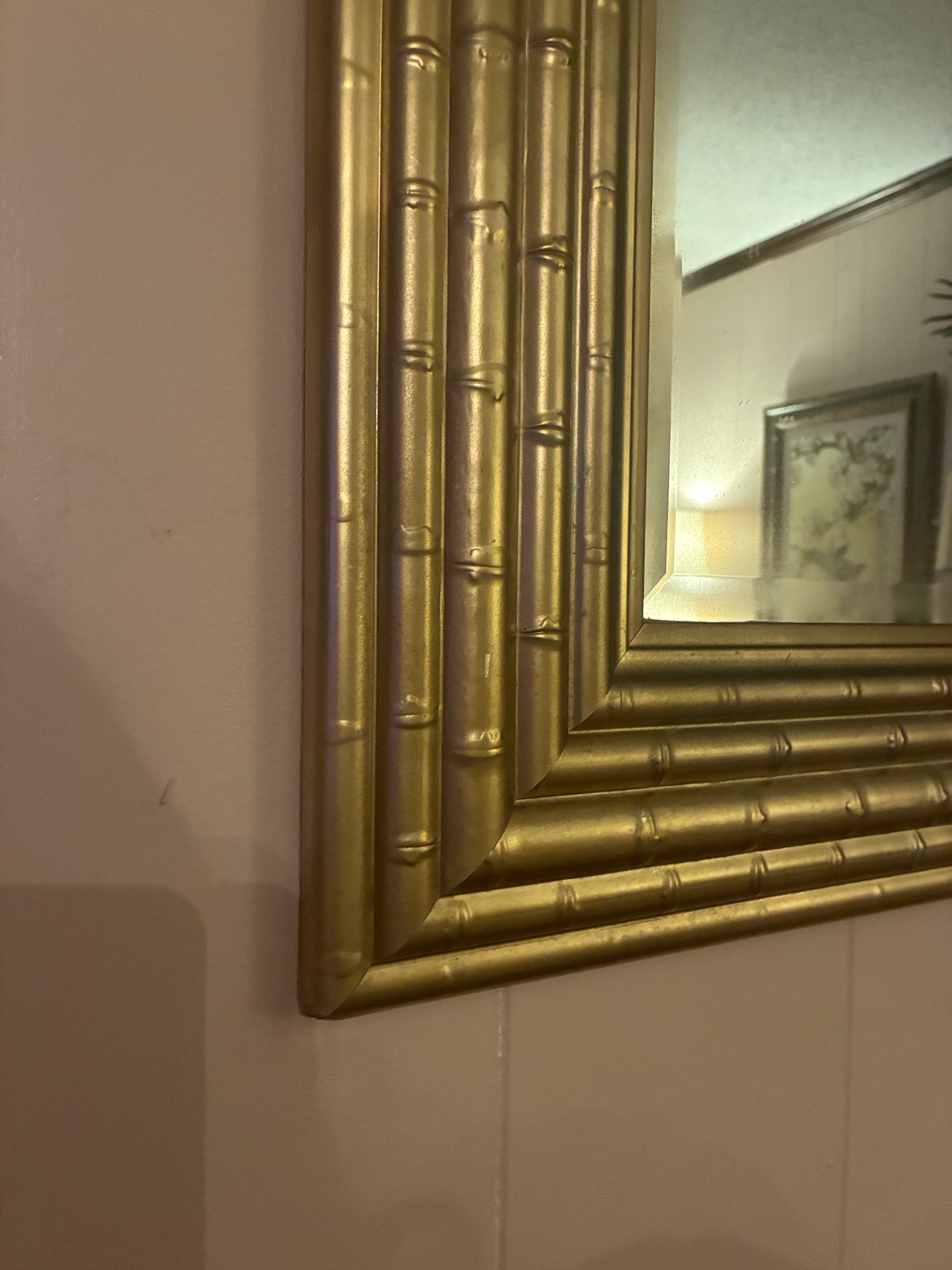 Vintage faux bamboo hollywood regency style gilded framed mirror