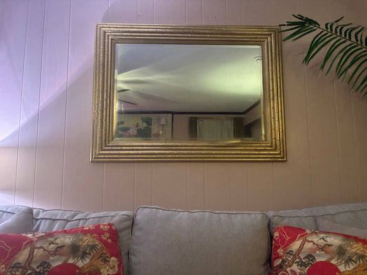 Vintage faux bamboo hollywood regency style gilded framed mirror