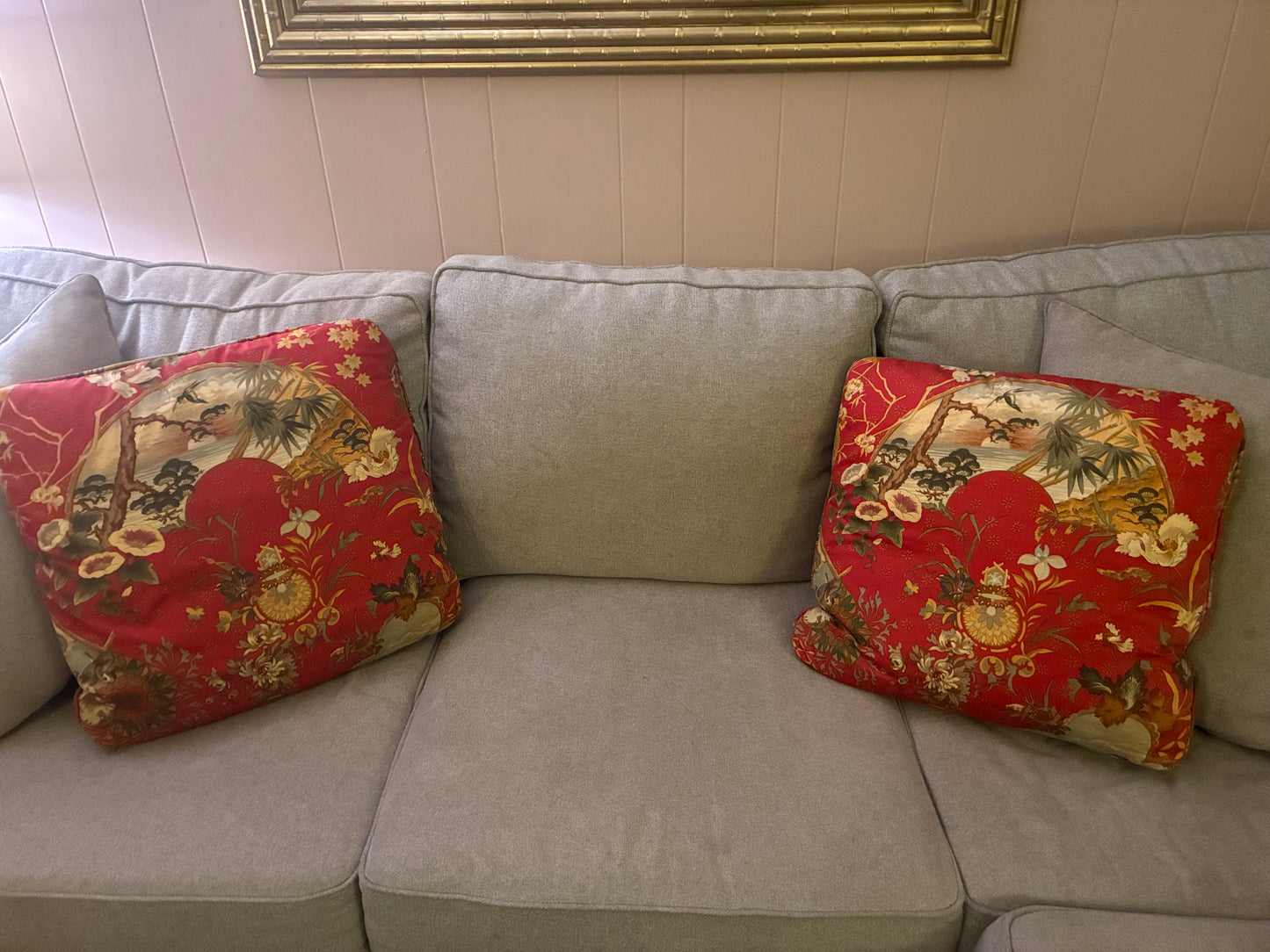Vintage chinoisserie accent pillow pair