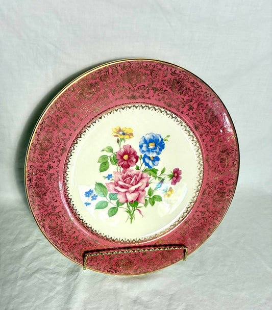 Imperial salem 23k gold floral and deep pink decorative plate