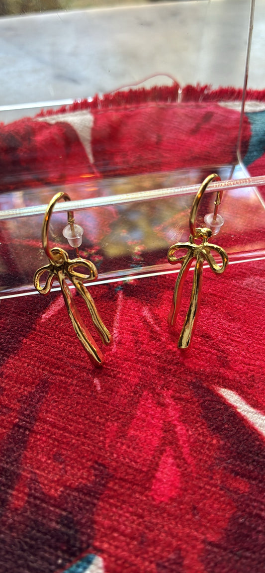Ribbon bow gold earrings