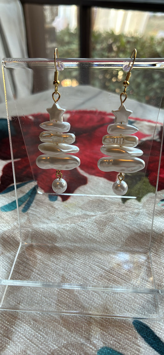 Stacked faux baroque pearl Christmas tree earrings