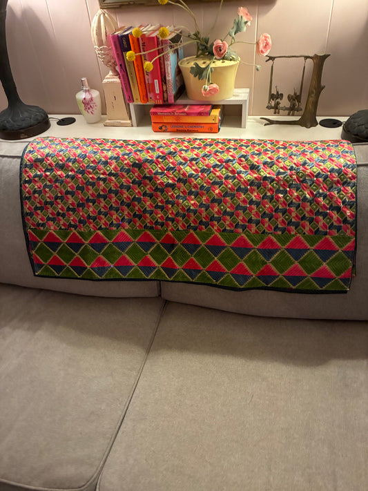 Khantha embroidered throw in pink and green