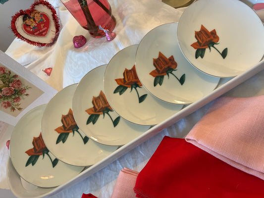 Vintage dessert plates in rose motif (set of 6)